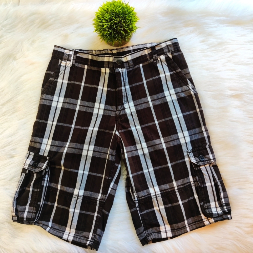 Boys Wrangler Jeans Co Plaid Adjustible Cargo Shorts Size 18